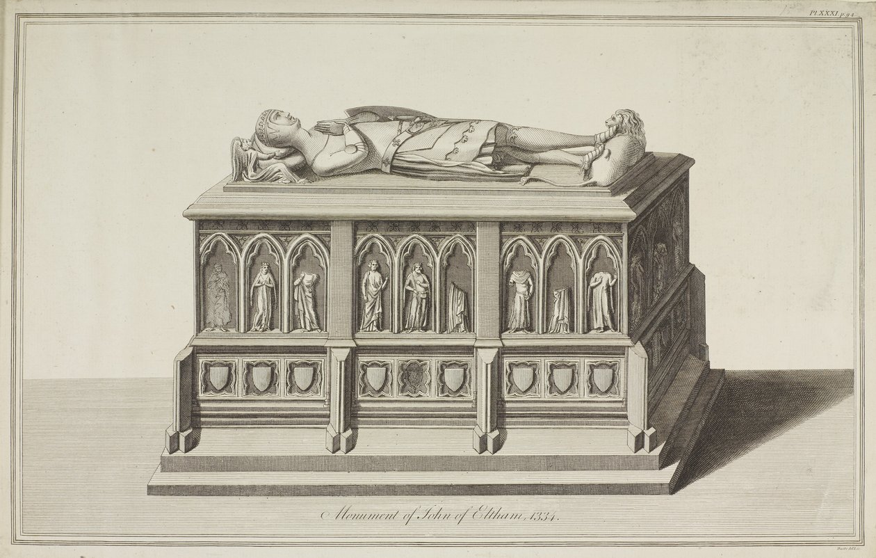 Udsigt over monumentet til John of Eltham, Earl of Cornwall i Westminster Abbey, ca. 1750 af James Basire