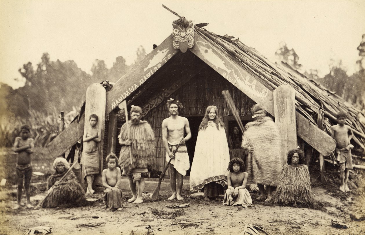 Gruppe af maorier, 1876 (albumenprint) af James Bragge