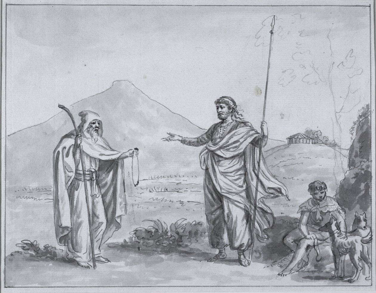 Bruce at the Source of the Blue Nile (grå vask over blyant) af James Bruce