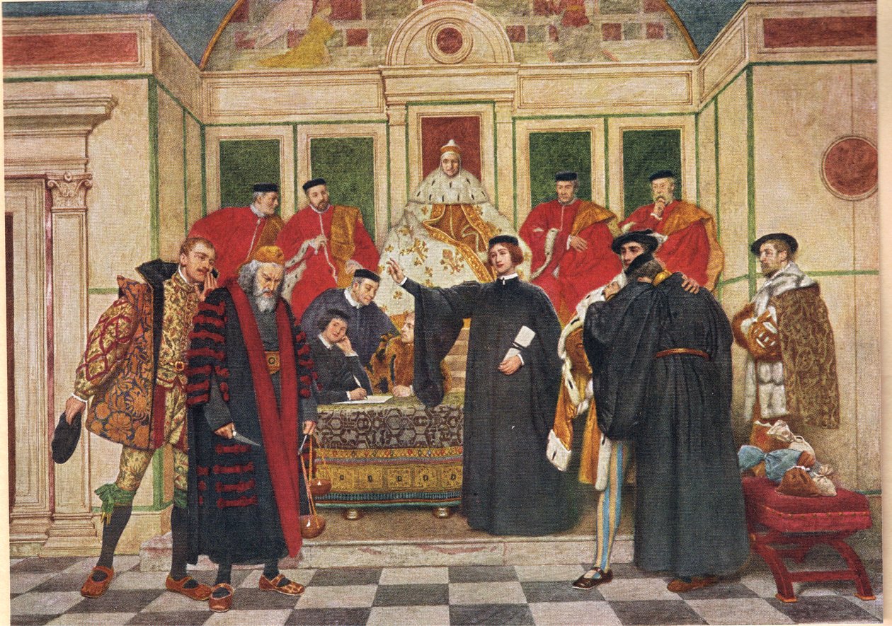"I hvilken knibe, siger jeg, du står", illustration fra "Købmanden i Venedig", ca. 1910 af James Dromgole Linton