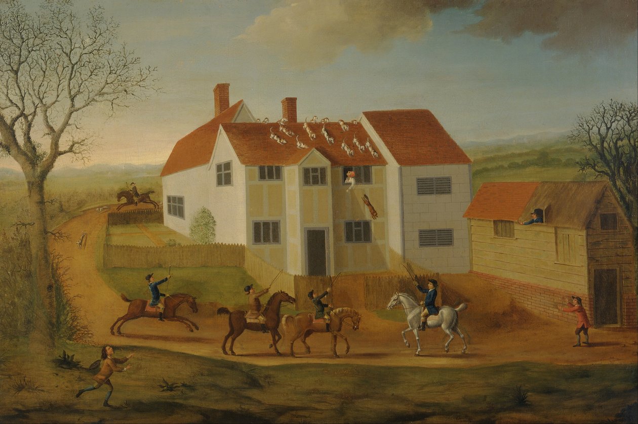 John Sidey og hans Hounds på et bondehus nær Hadleigh, Suffolk af James Dunthorne