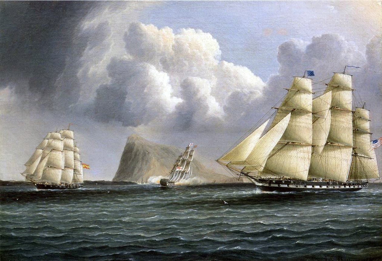 Amerikanske fregatter ud for Gibraltar af James E. Buttersworth