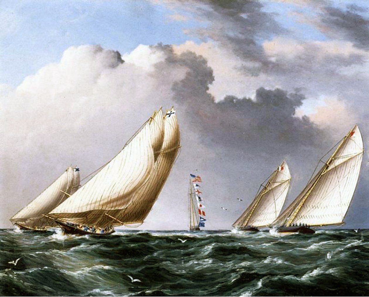Amerikanske yachter i kapsejlads, ca.1875 af James E. Buttersworth