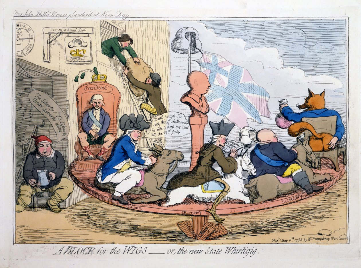 A Block for the Wigs eller The New State Whirligig, pub. 1783 (håndfarvet radering) af James Gillray