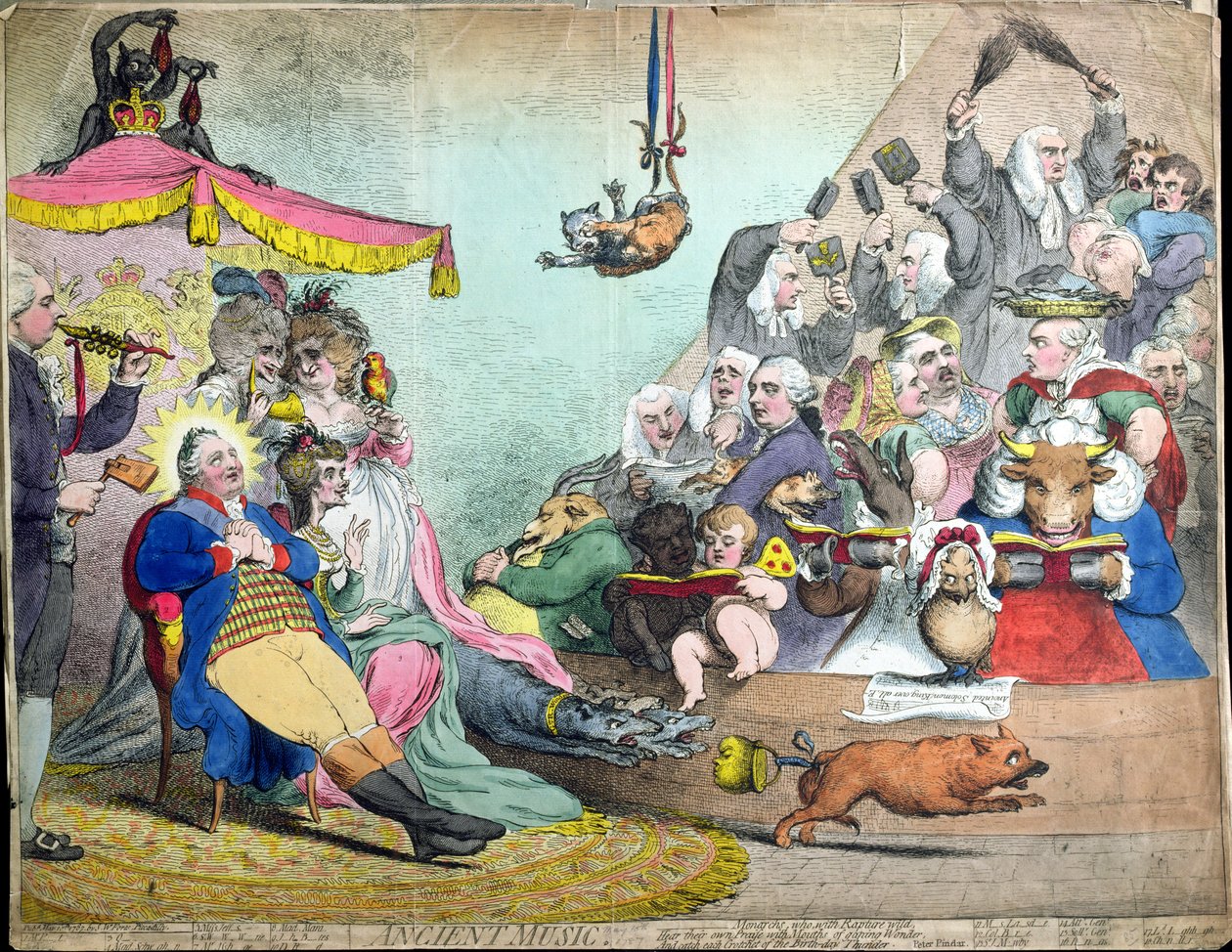 Ancient Music, udgivet af S.W. Fores i 1787 (håndfarvet radering) af James Gillray