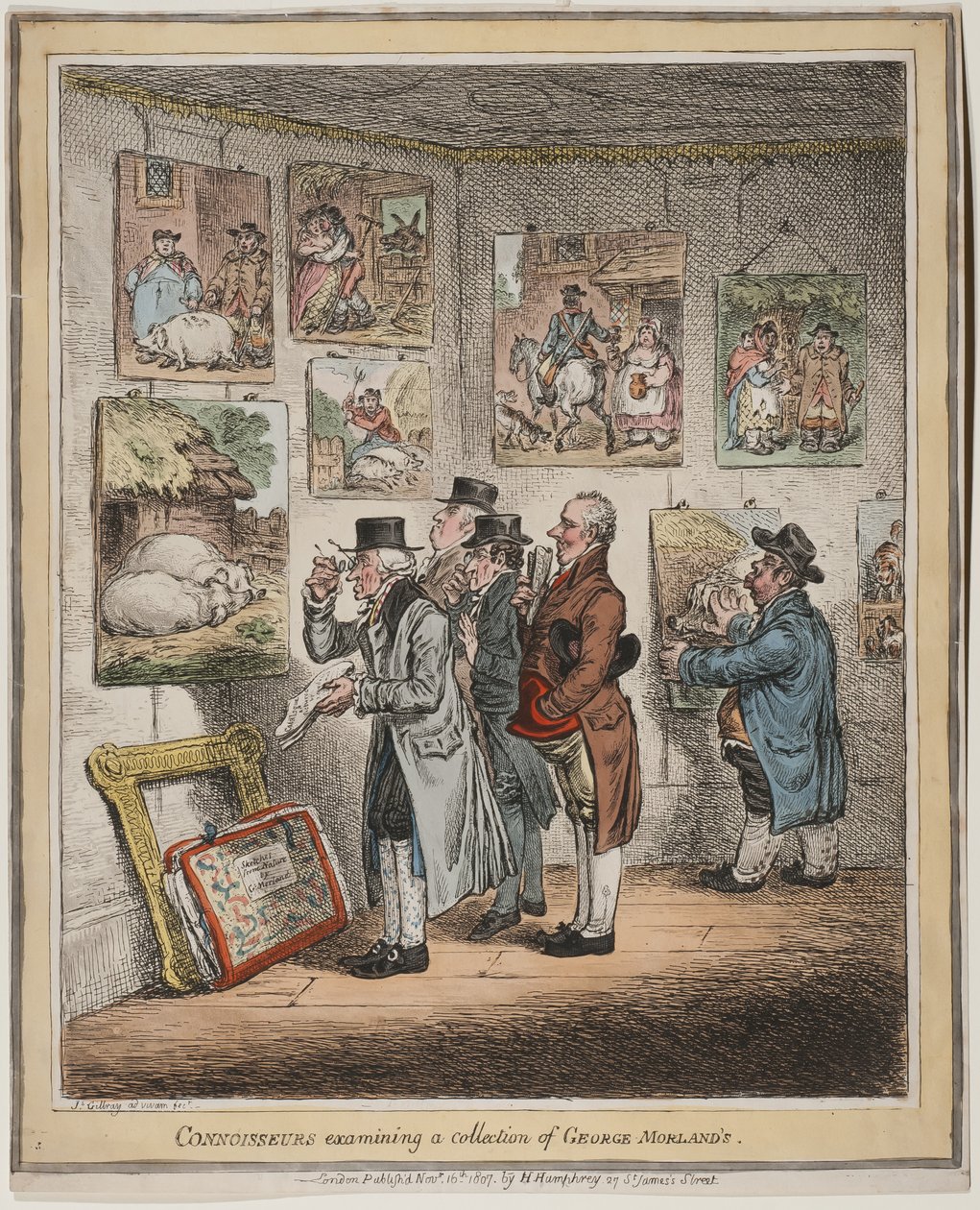 Connoisseurs undersøger en samling af George Morlands, udgivet af Hannah humphrey, 1807 (håndfarvet radering) af James Gillray
