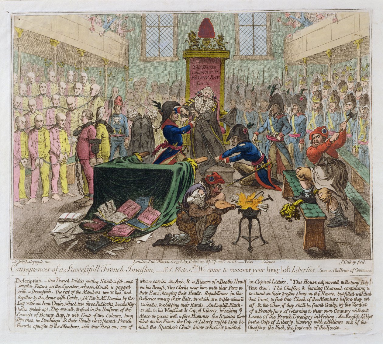 Konsekvenser af en vellykket fransk invasion, eller vi kommer for at genvinde dine længe tabte friheder, 1798 (håndfarvet radering) af James Gillray