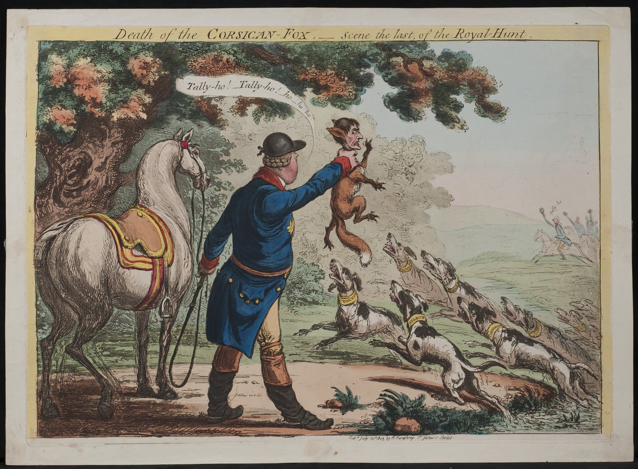 En korsikansk rævs død - Scene den sidste af den kongelige jagt, 1803 af James Gillray