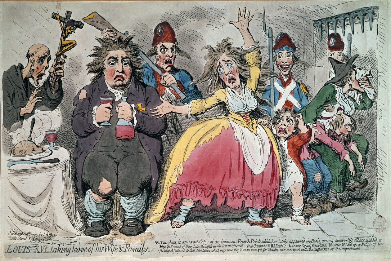 Ludvig XVI (1754-93) Tager afsked med sin kone og familie, 1793 af James Gillray