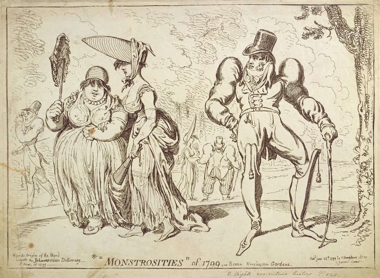 Monstrosities of 1799, eller Scene in Kensington Gardens, udgivet af Hannah Humphrey i 1799 af James Gillray