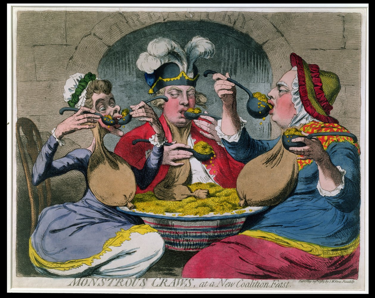 Monstrous Craws at a New Coalition Feast, udgivet af S.W. Fores i 1787 (radering med akvatint) af James Gillray