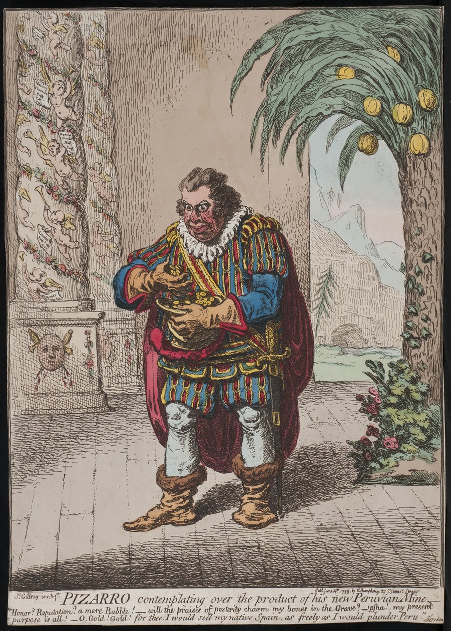 Pizarro i betragtning af produktet fra sin nye peruvianske mine, 1799 af James Gillray