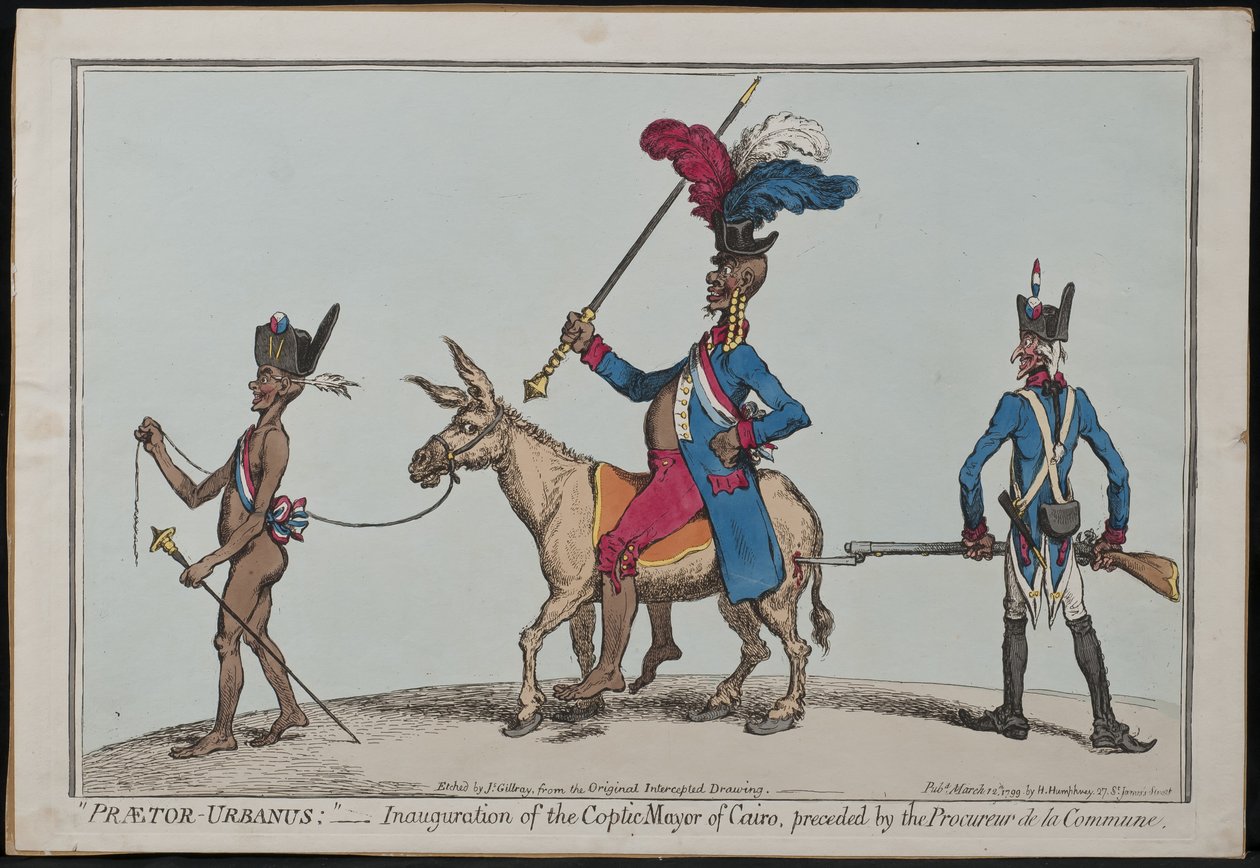 Prætor-Urbanus, indvielse af den koptiske borgmester i Cairo, forud for Procureur De La Commune af James Gillray