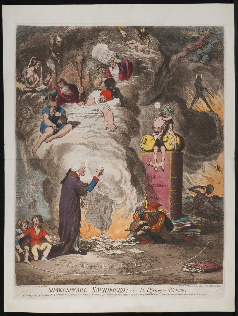 Shakespeare ofrer eller Offer til grådighed, 1789 af James Gillray