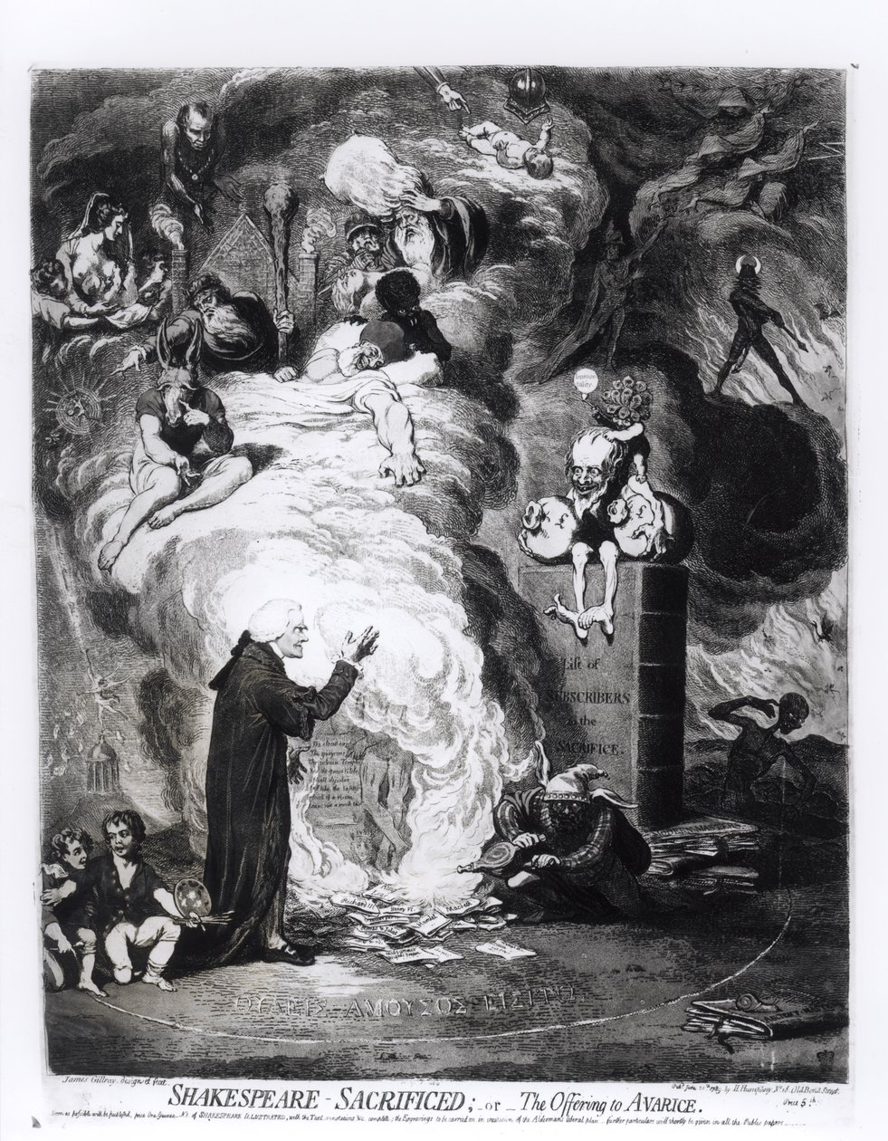 Shakespeare Sacrificed, eller The Offering to Avarice, udgivet i 1789 af James Gillray