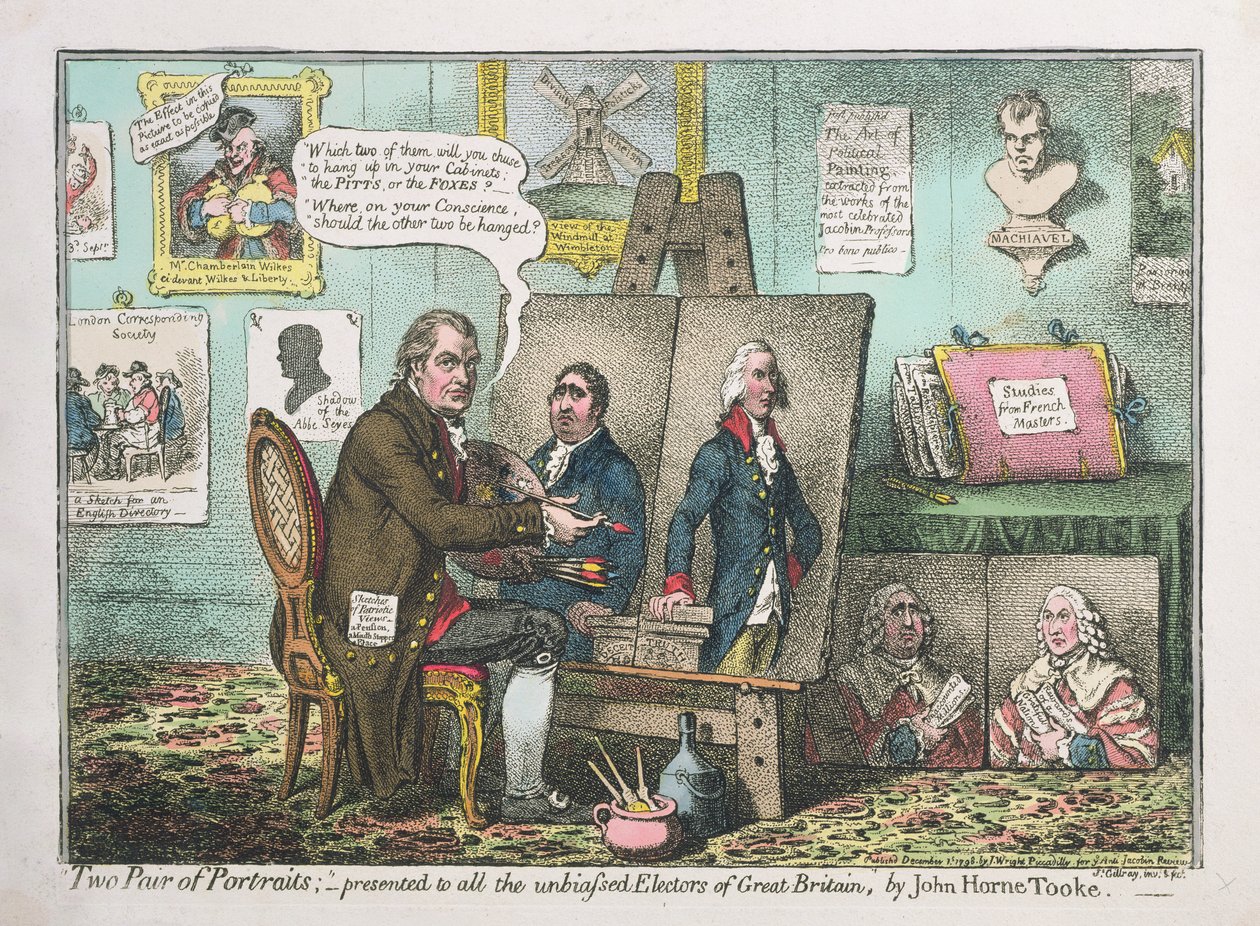 To par portrætter, præsenteret for alle Storbritanniens uvildige vælgere, af John Horne Tooke (1736-1812) udgivet af J. Wright og med påskriften "For ye Anti-Jacobin Review", 1798 (radering med e af James Gillray