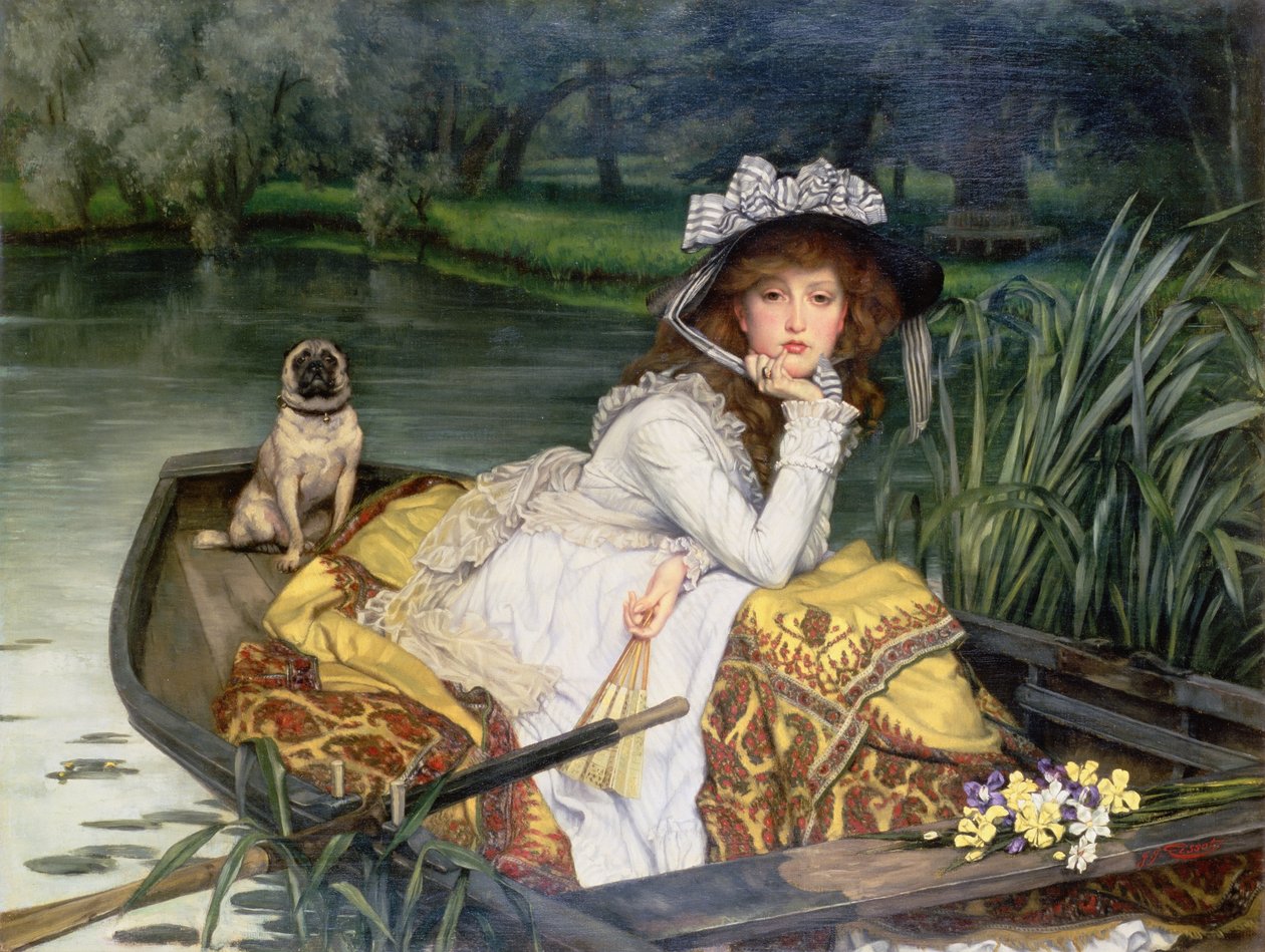 Ung kvinde i en båd, eller refleksioner, ca. 1870 af James Jacques Joseph Tissot