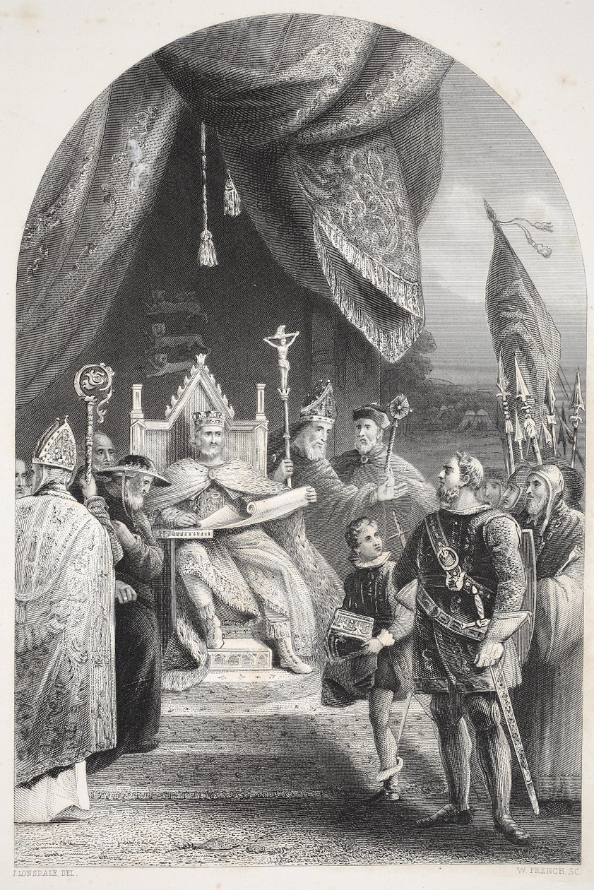 Kong John segl Magna Carta, graveret af W. French af James Lonsdale