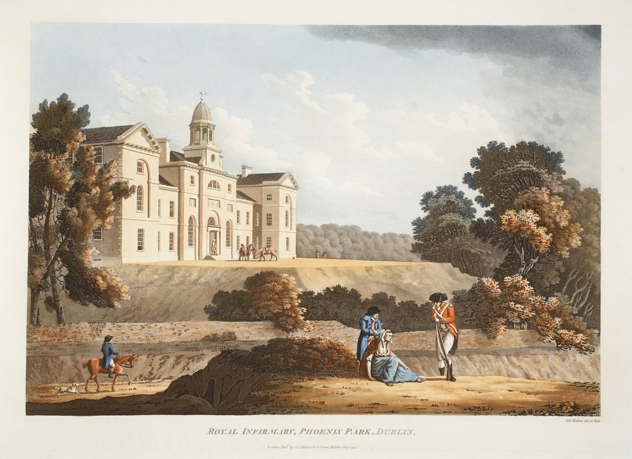 Royal Infirmary, Phoenix Park, Dublin, 1794 (håndfarvet gravering) af James Malton