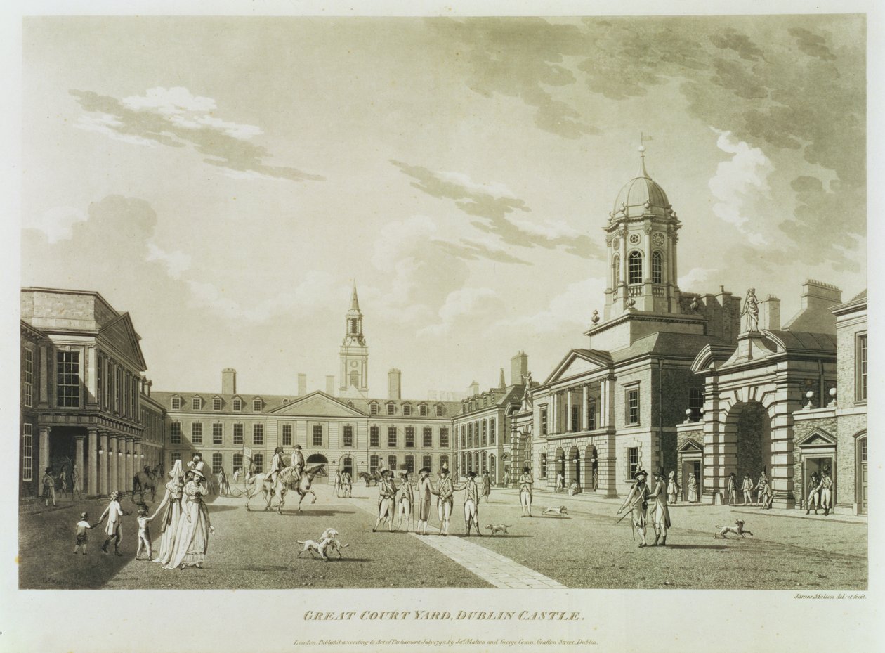 The Great Court Yard, Dublin Castle, 1792 af James Malton