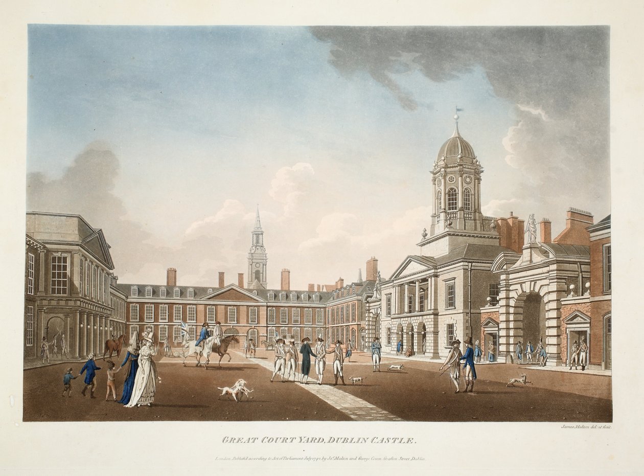 The Great Court Yard, Dublin Castle, 1792 (håndfarvet gravering) af James Malton
