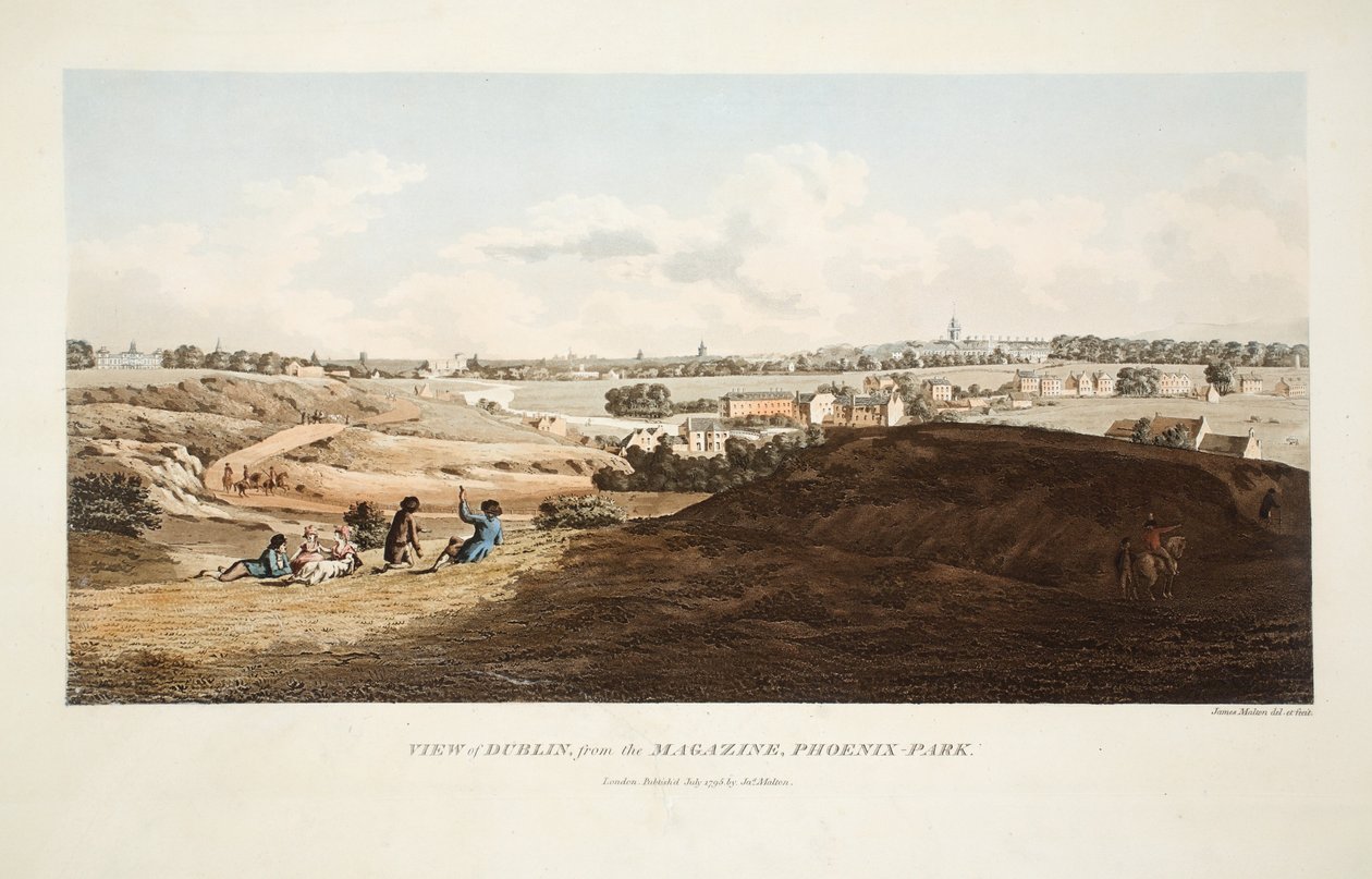 Udsigt over Dublin fra Magazine, Phoenix Park, 1795 (håndfarvet gravering) af James Malton