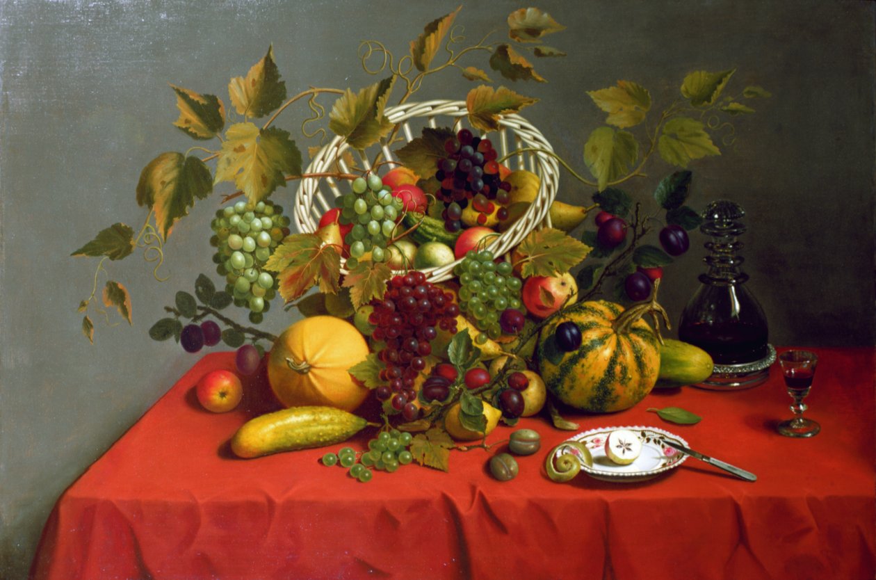 Stilleben med frugt og blomster af James Miller