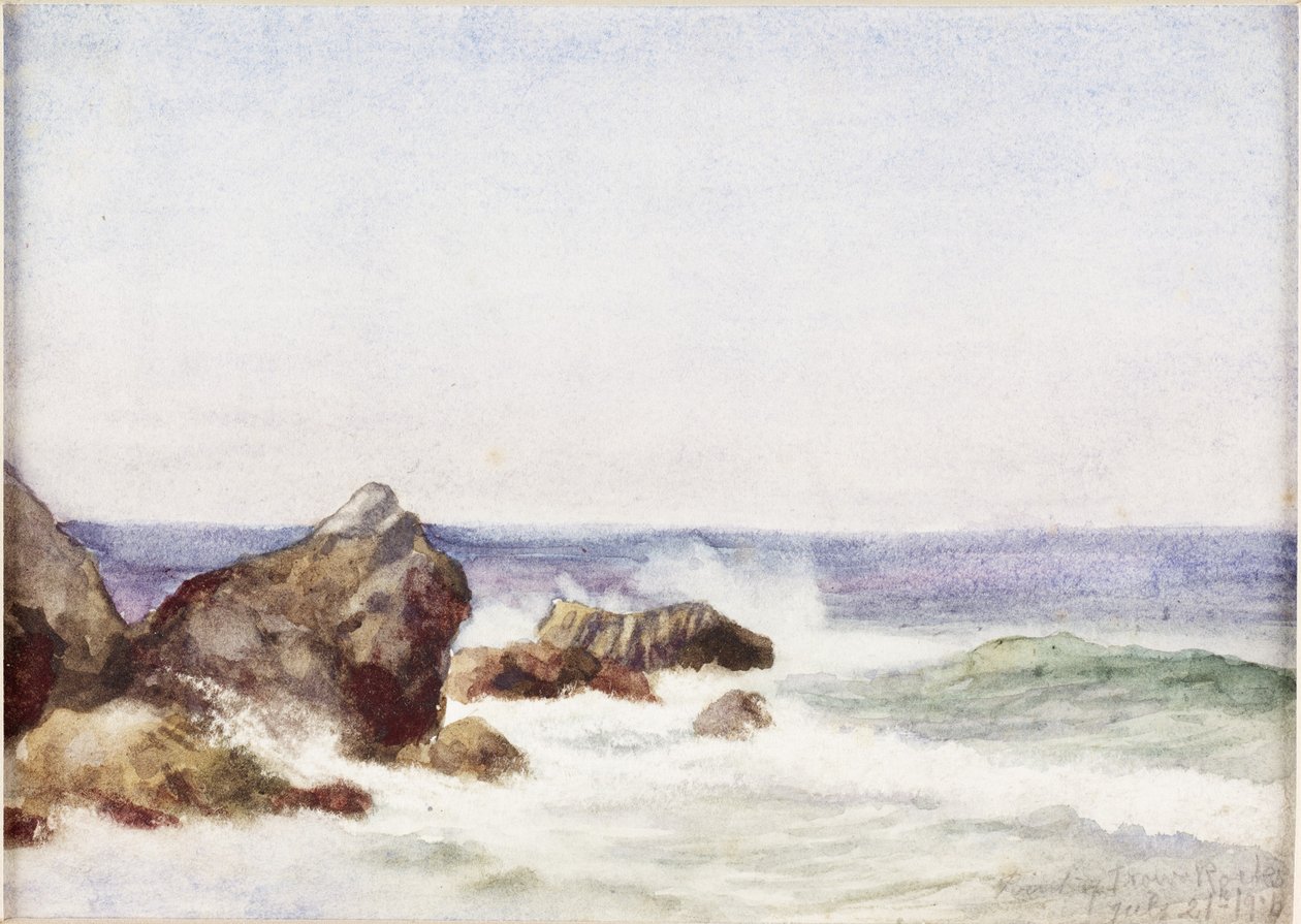 Trow Rocks (akvarel, kropsfarve og ridser ud på papir) af James Miller Brown