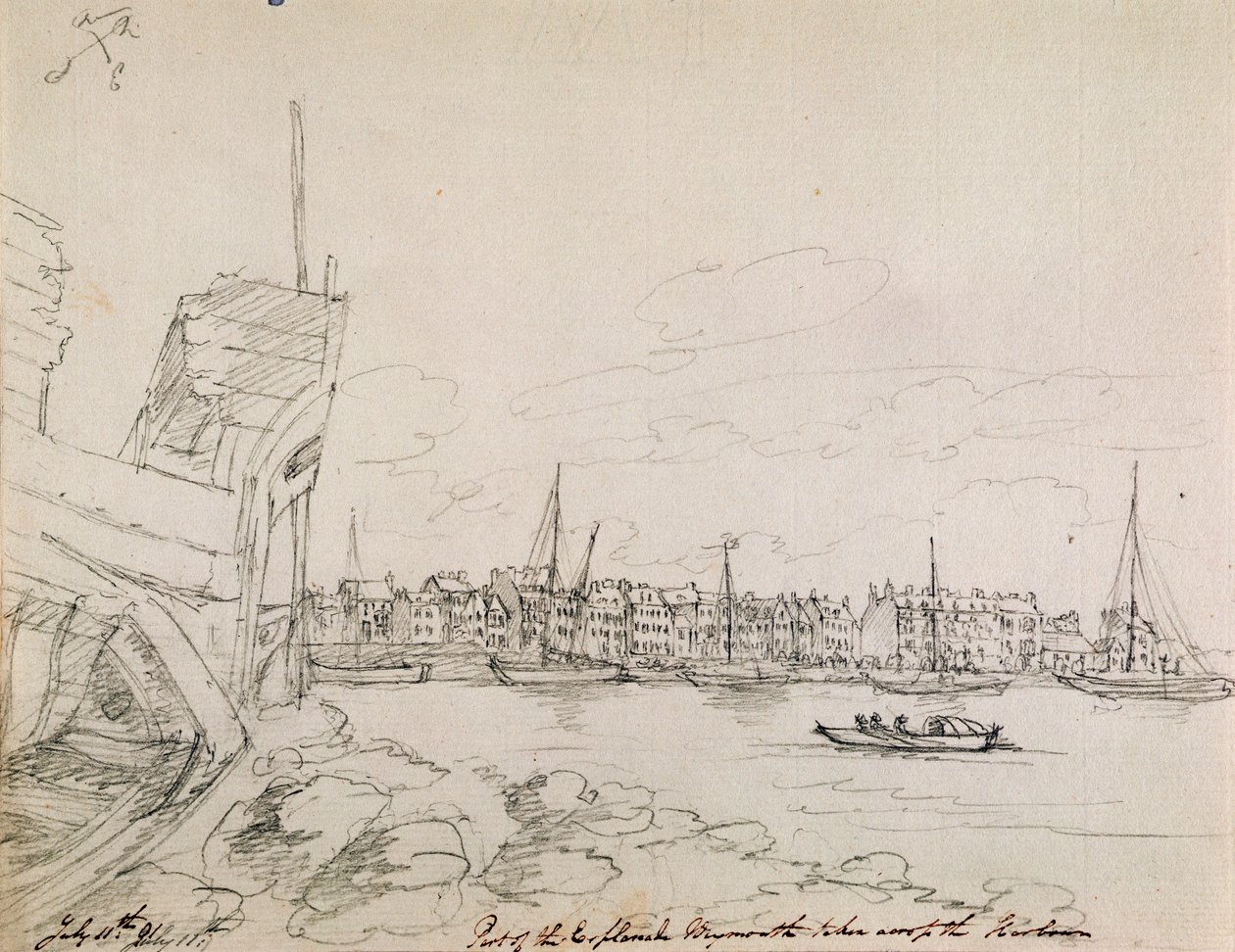 En del af Esplanade ved Plymouth taget over havnen, 1791 (blæk på papir) af James Moore