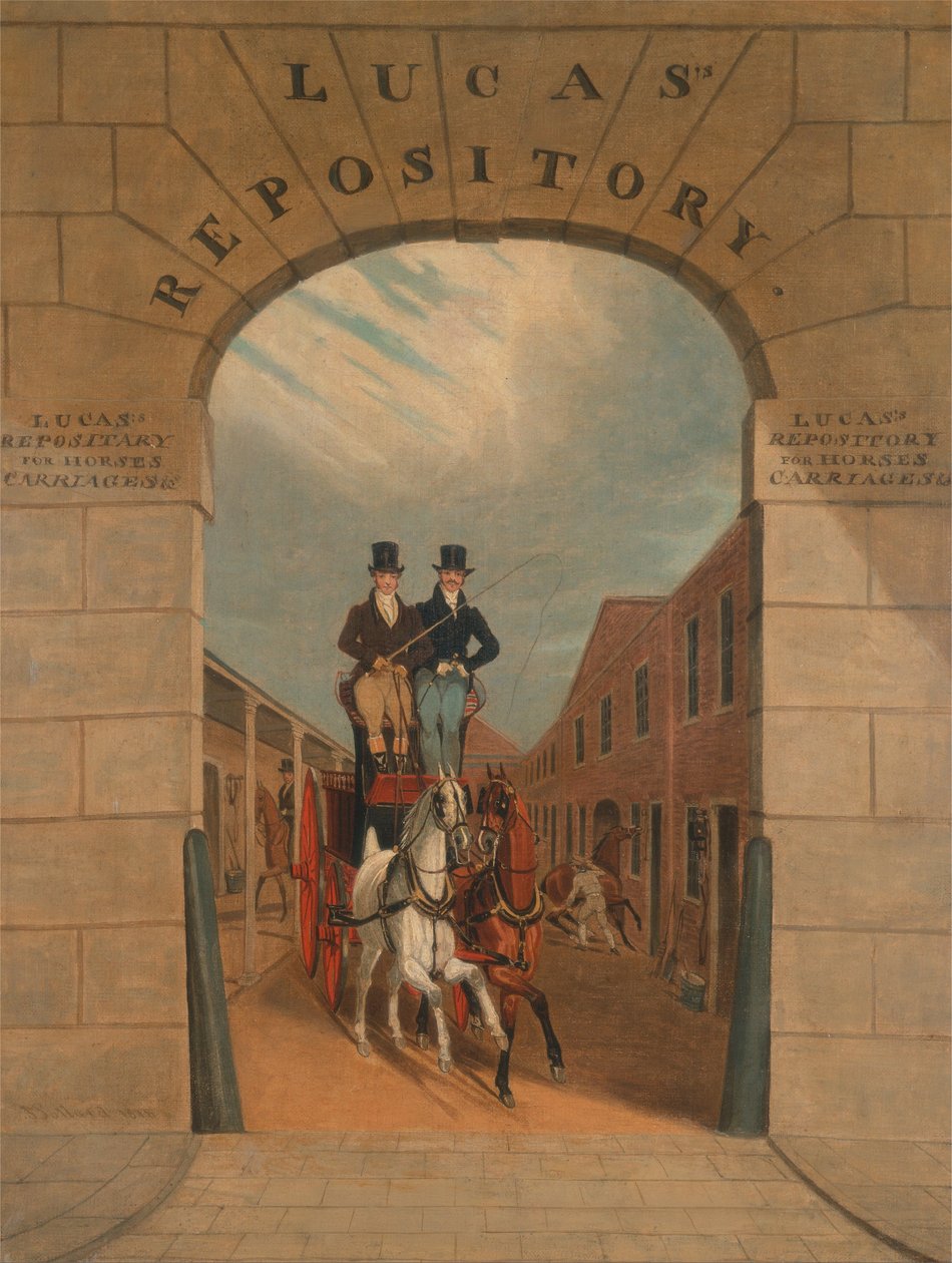 Undervisning af et par i en bremse på Lucass Yard, Clerkenwell af James Pollard