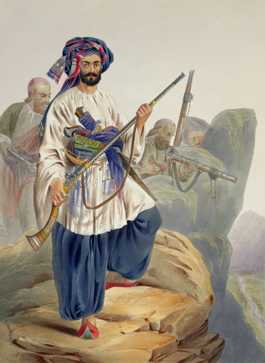 Ko-i-Staun Foot Soldiery in Summer Costume, Actively Employed among the Rocks, plade 12 fra 