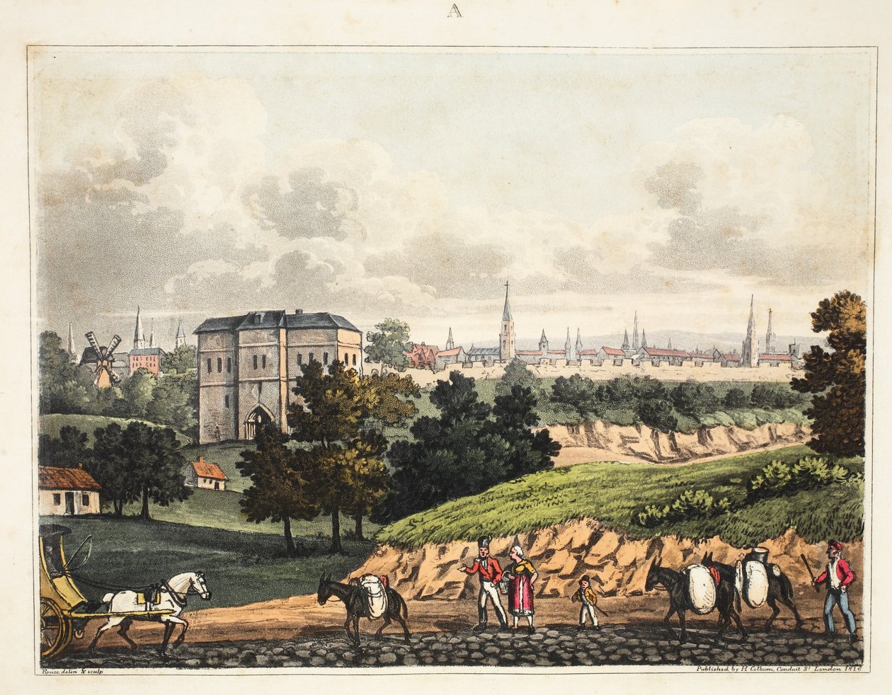 Byen Bruxelles, fra indgangen til Soigneskoven, med barrieren, pub H. Colburn, 1816 af James Rouse