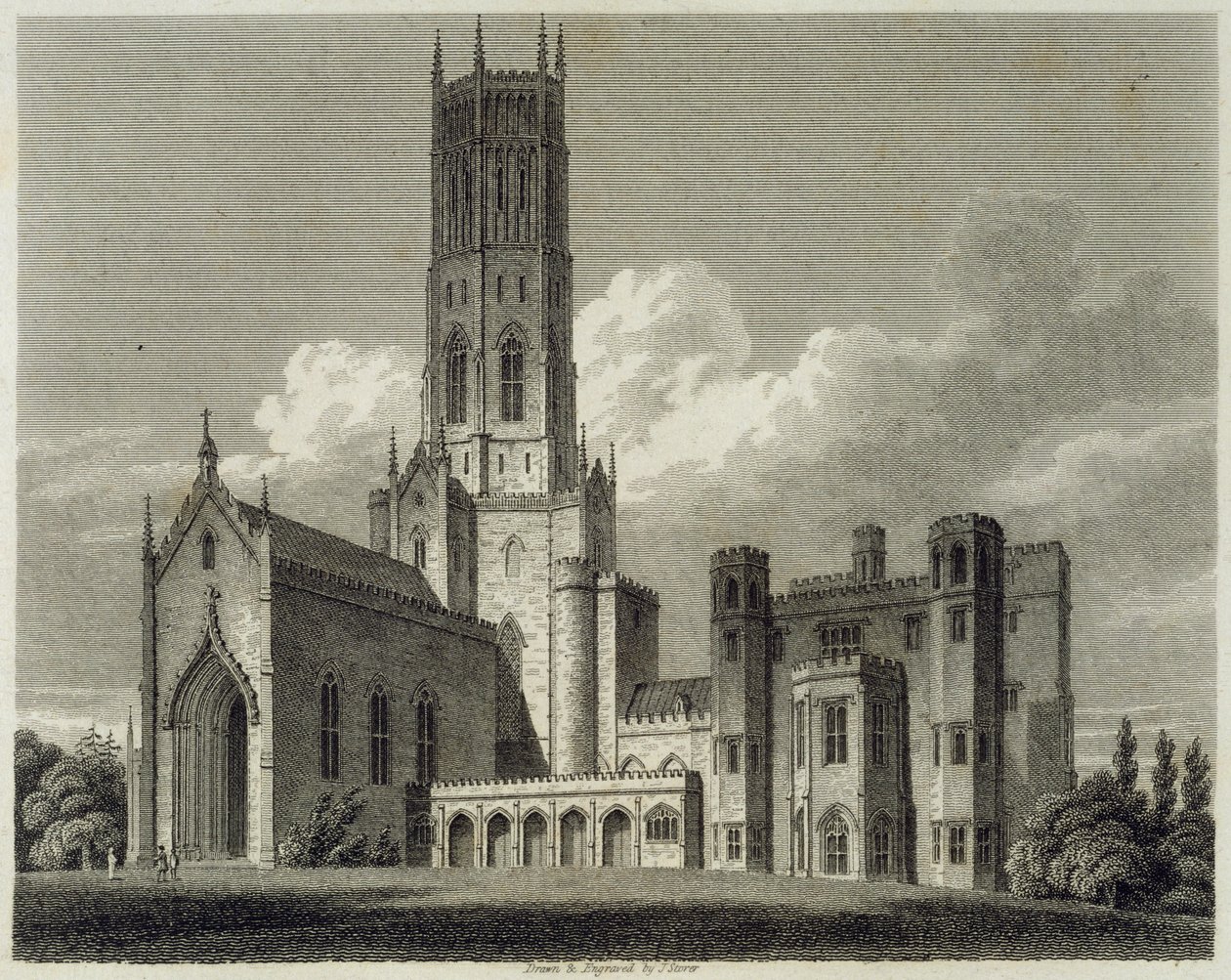 Sydøst udsigt over Fonthill Abbey, 1812 af James Storer