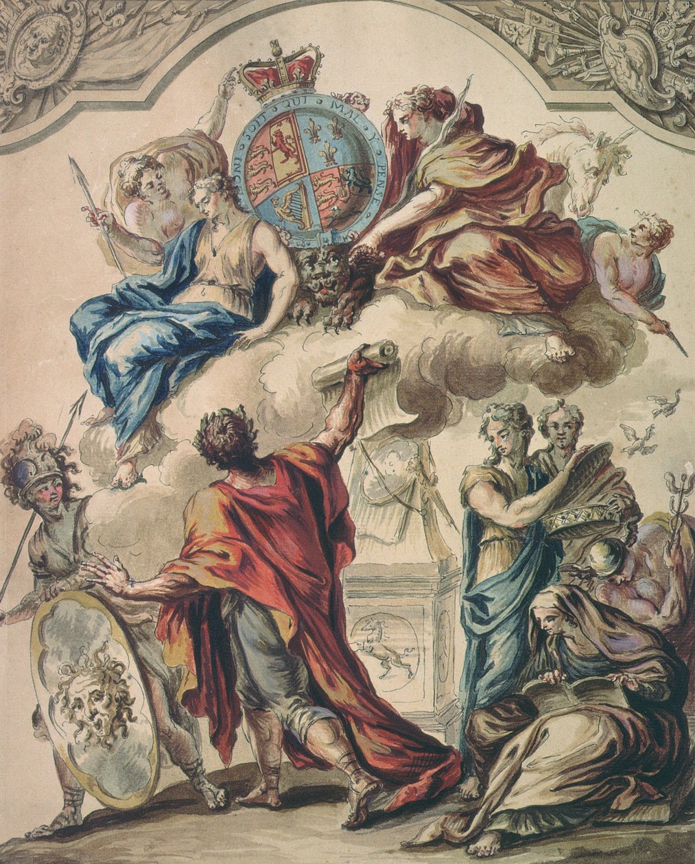 Foreløbigt design til et panel for en kongelig statstræner for George I, 1700-tallet af James Thornhill