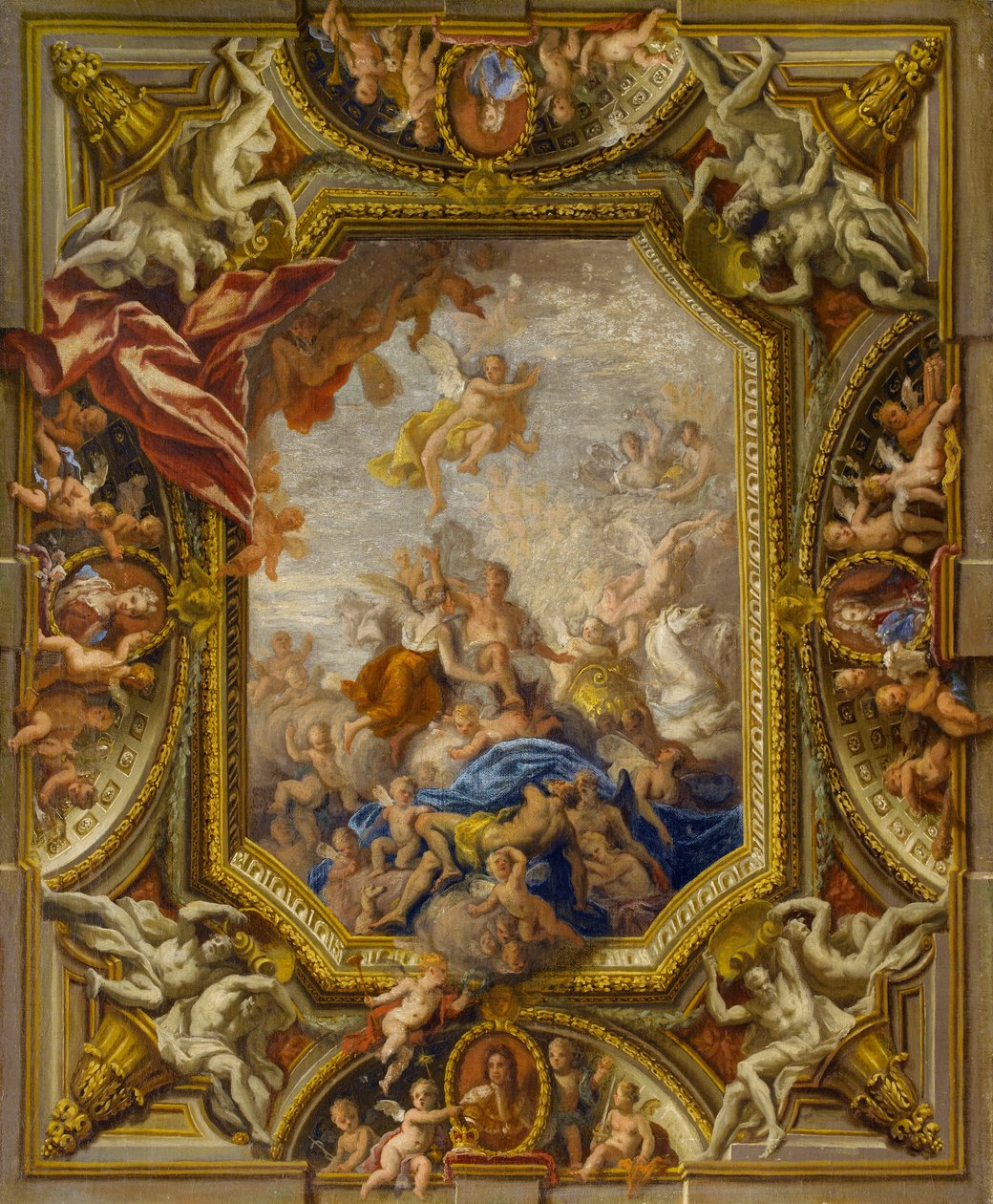Skitse til loftet i dronningens sengestue på Hampton Court Palace, 1715 af James Thornhill