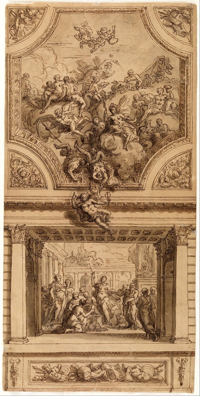 Studie til trappedekoration, Hanbury Hall af James Thornhill