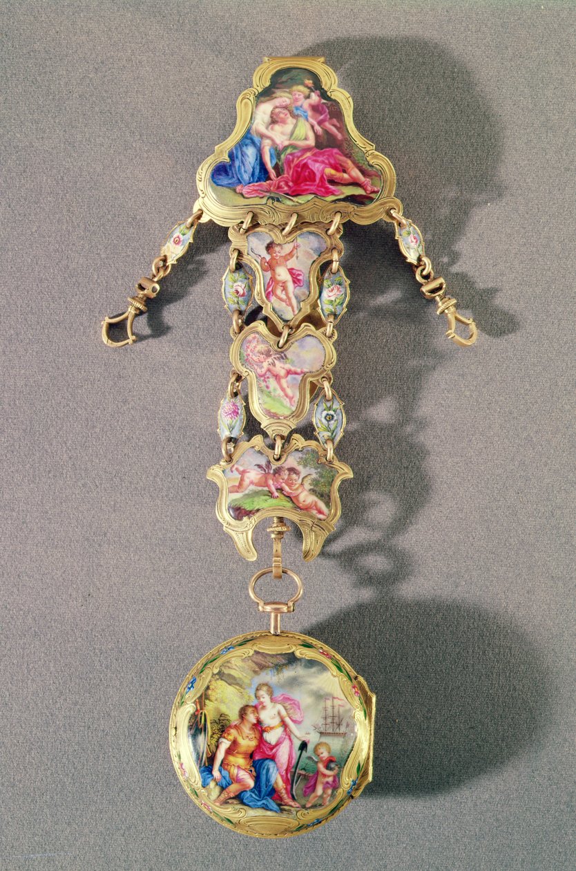 Ur og chatelaine forestillende Dido og Aeneas, ca. 1785 (guld og emalje) af James Tregent