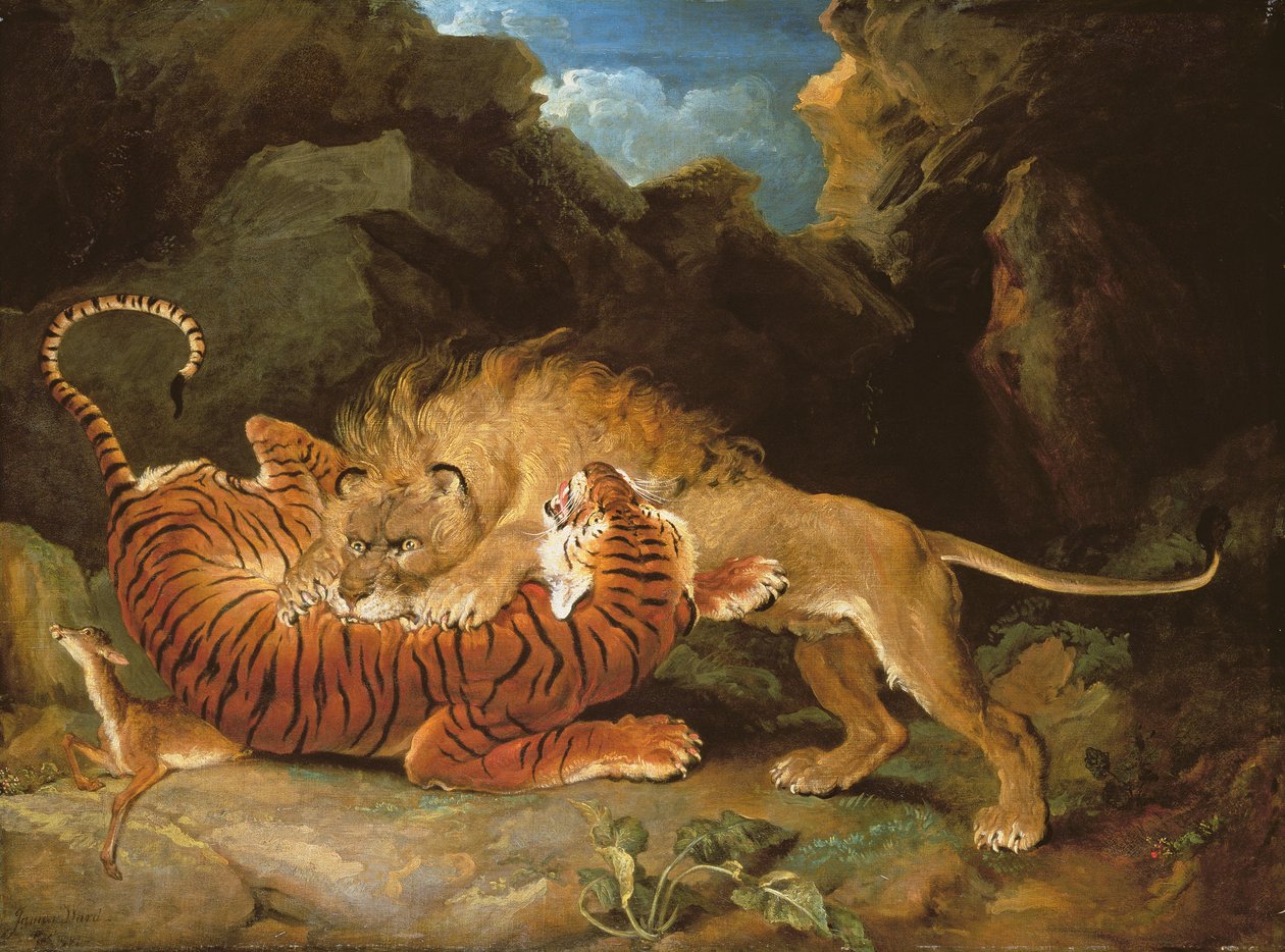Kamp mellem en løve og en tiger, 1797 af James Ward