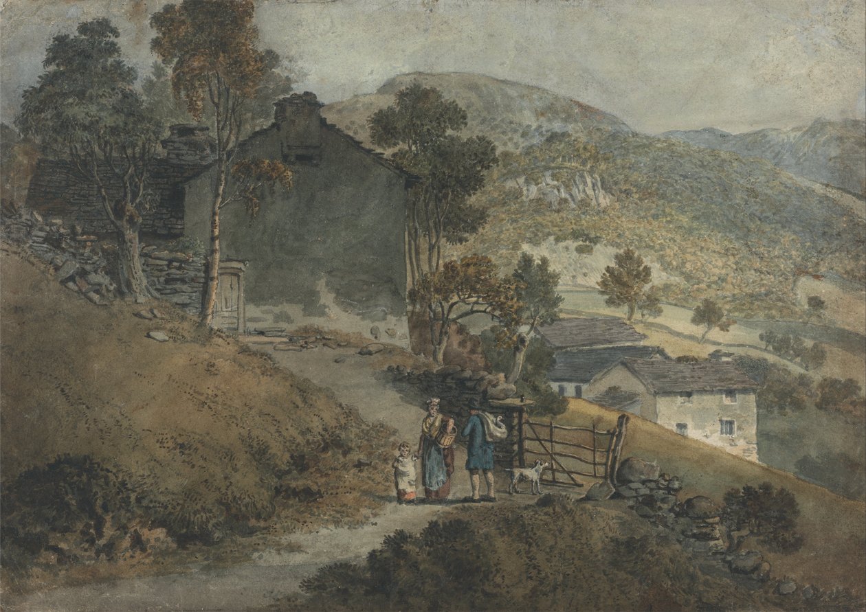 Landskab med sommerhuse og figurer af James Ward