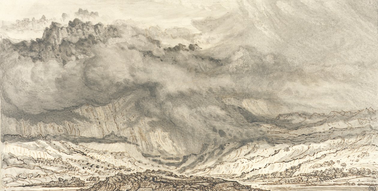 Snowdon, An Approaching Storm, 1853 (pen og grå vask på papir) af James Ward