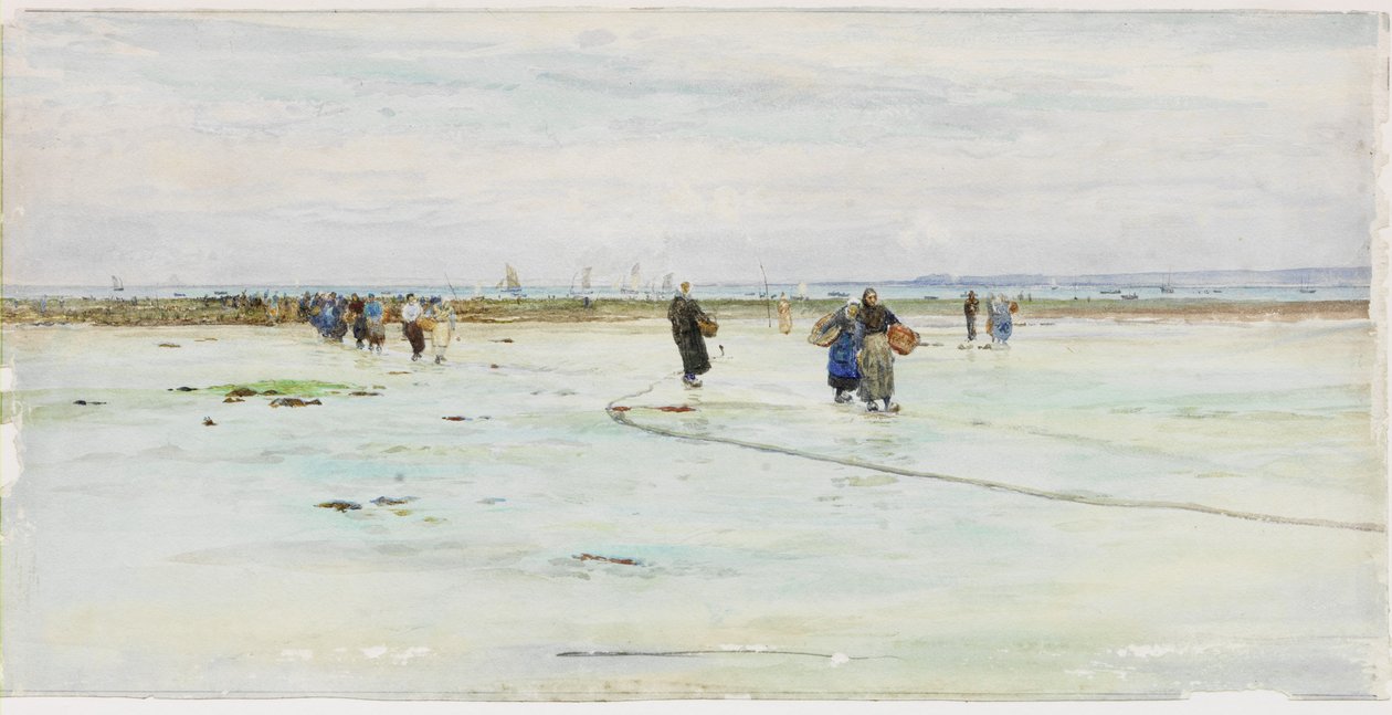 Fiskerkvinder på kysten (akvarel på papir) af James Webb