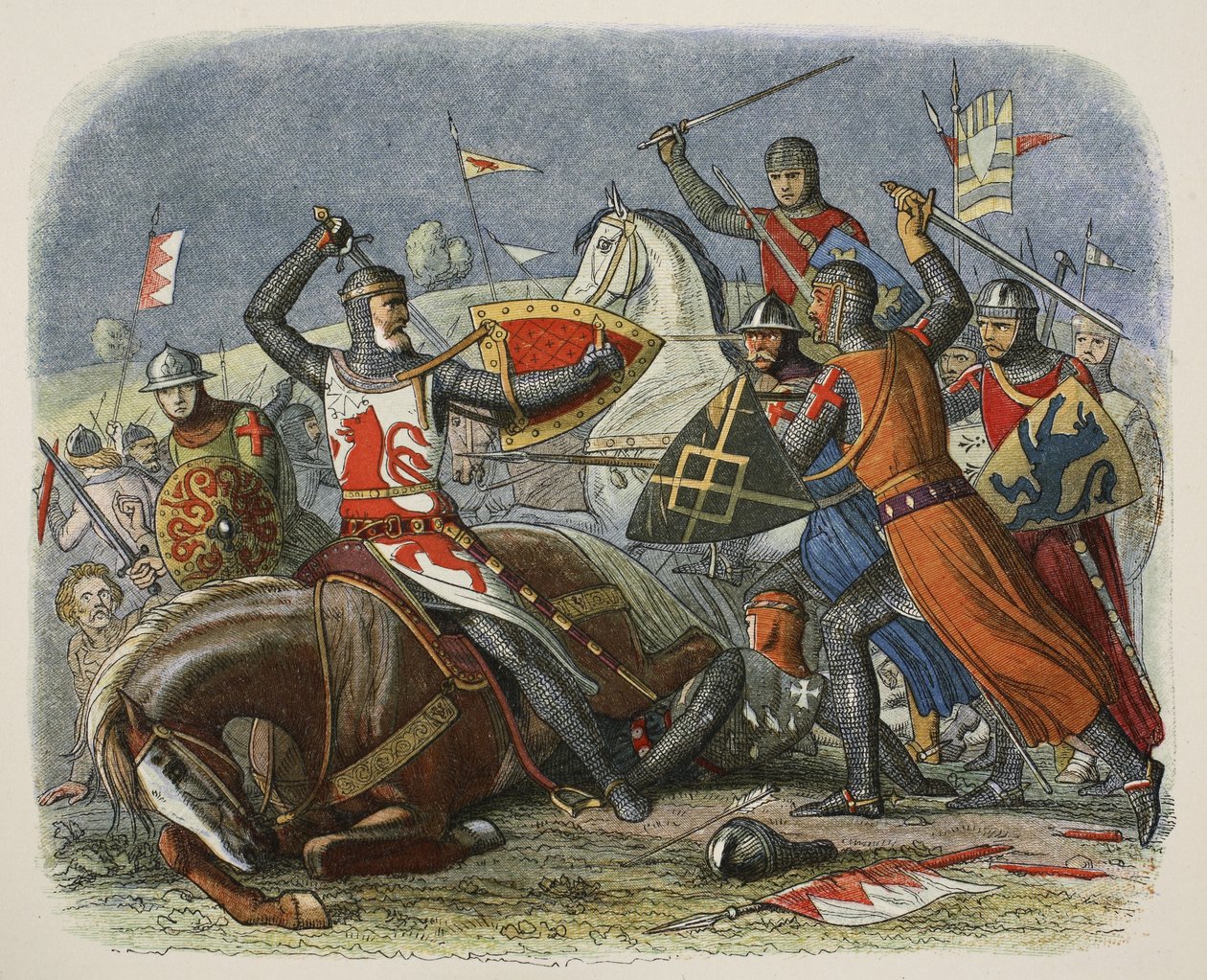 De Montforts død, 12. august 1265, fra A Chronicle of England BC 55 til AD 1485, pub. London, 1863 af James William Edmund Doyle