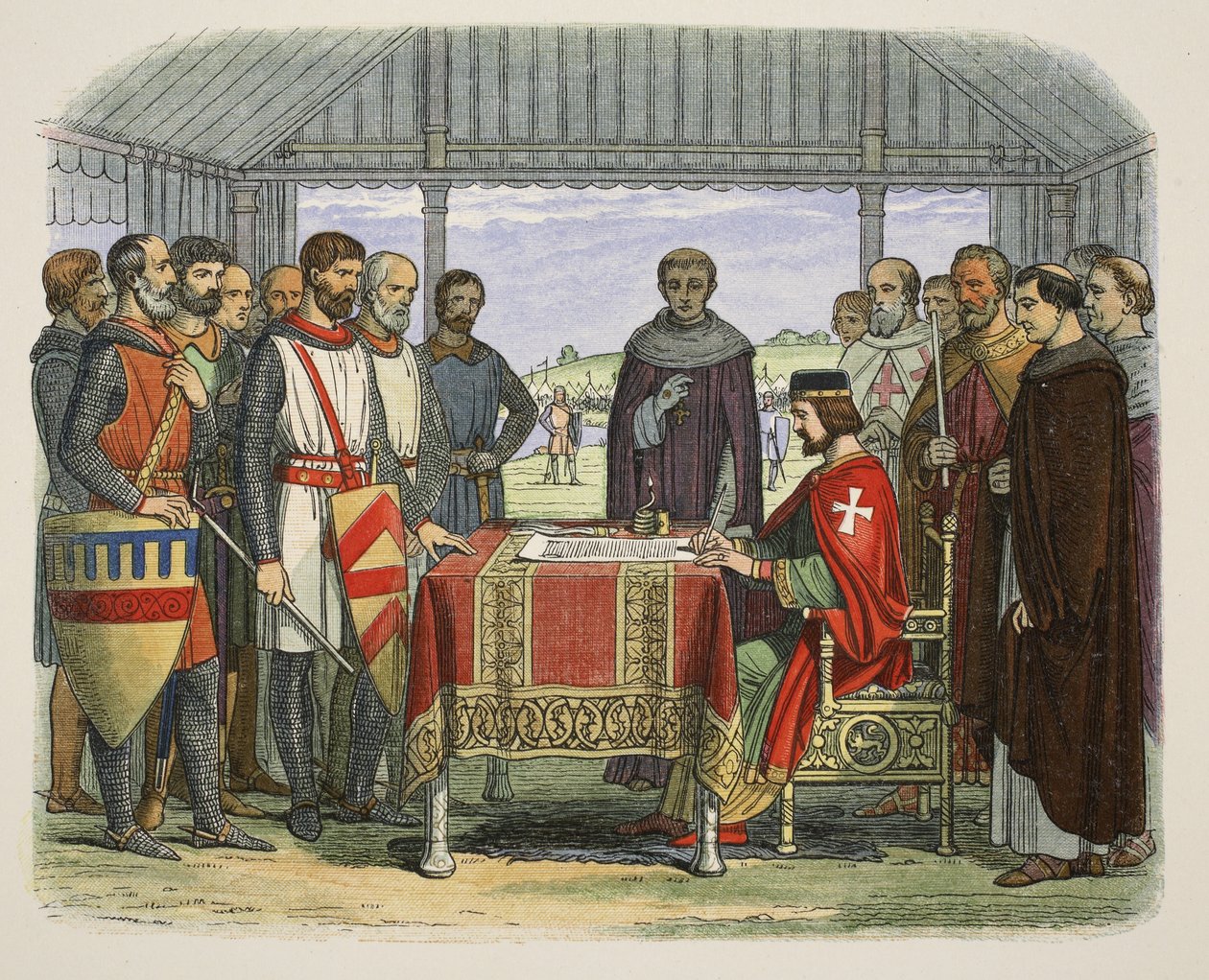 Kong John underskriver det store charter, fra A Chronicle of England BC 55 til AD 1485, pub. London, 1863 af James William Edmund Doyle
