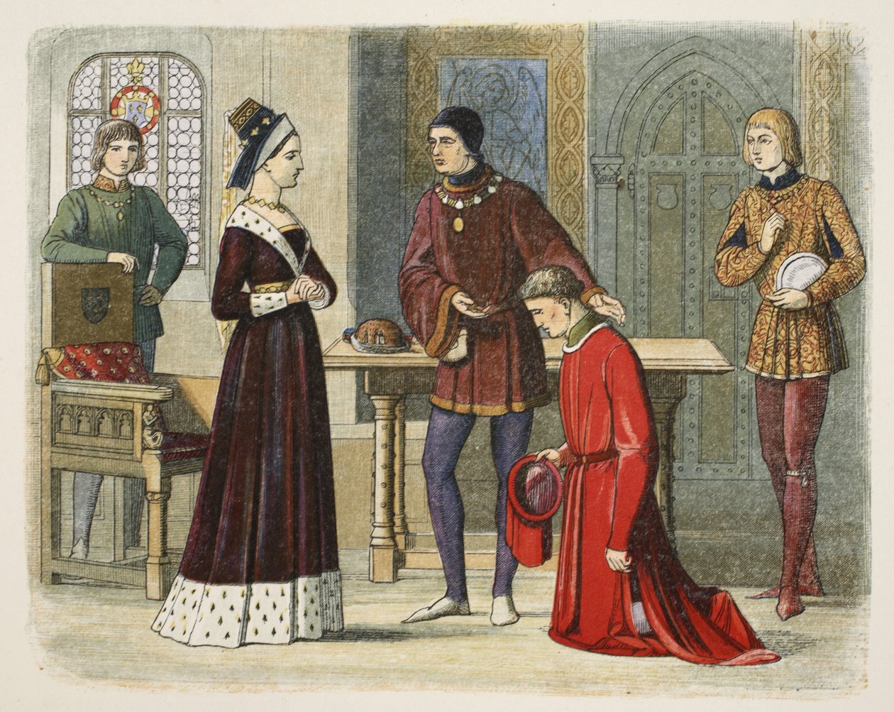 Jarlen af Warwick underkaster sig Dronning Margaret, 1470, fra A Chronicle of England BC 55 til AD 1485, pub. London, 1863 af James William Edmund Doyle