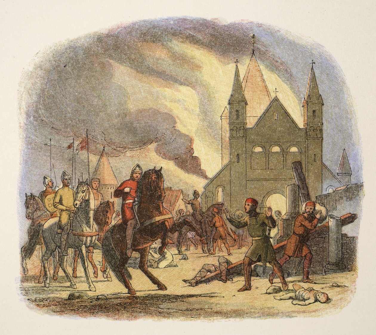 William I modtog en dødelig skade i Mantes, Frankrig, 1087, fra A Chronicle of England BC 55 til AD 1485, pub. London, 1863 af James William Edmund Doyle
