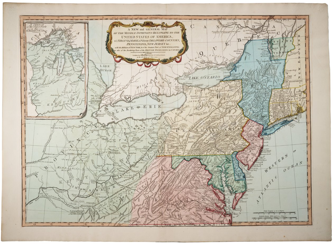 Et nyt og generelt kort over det midterste herredømme tilhørende USA, 14. maj 1794 af James and Laurie, Robert Whittle