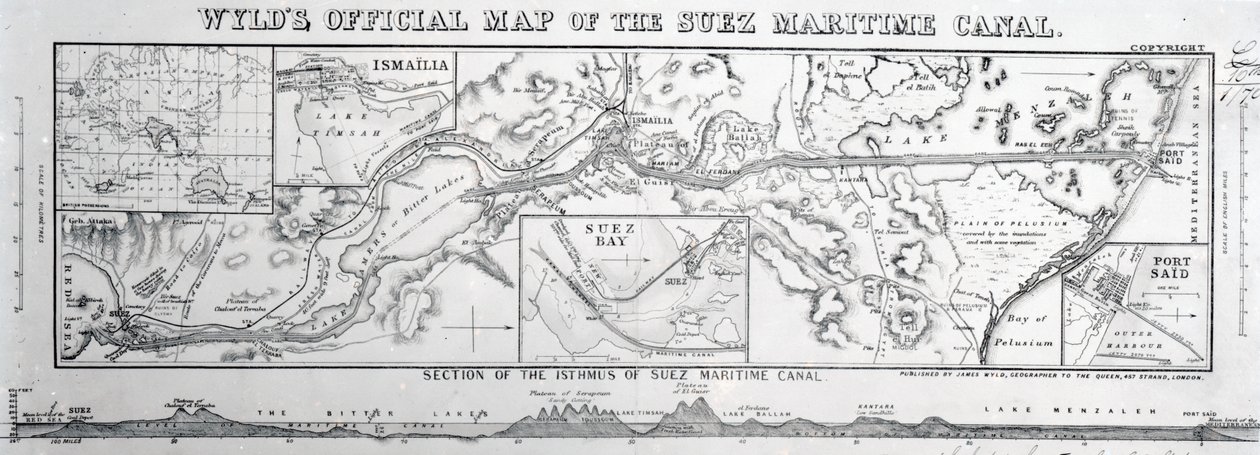 Wylds officielle kort over Suez Maritime Canal, 1869 af James the Younger Wyld
