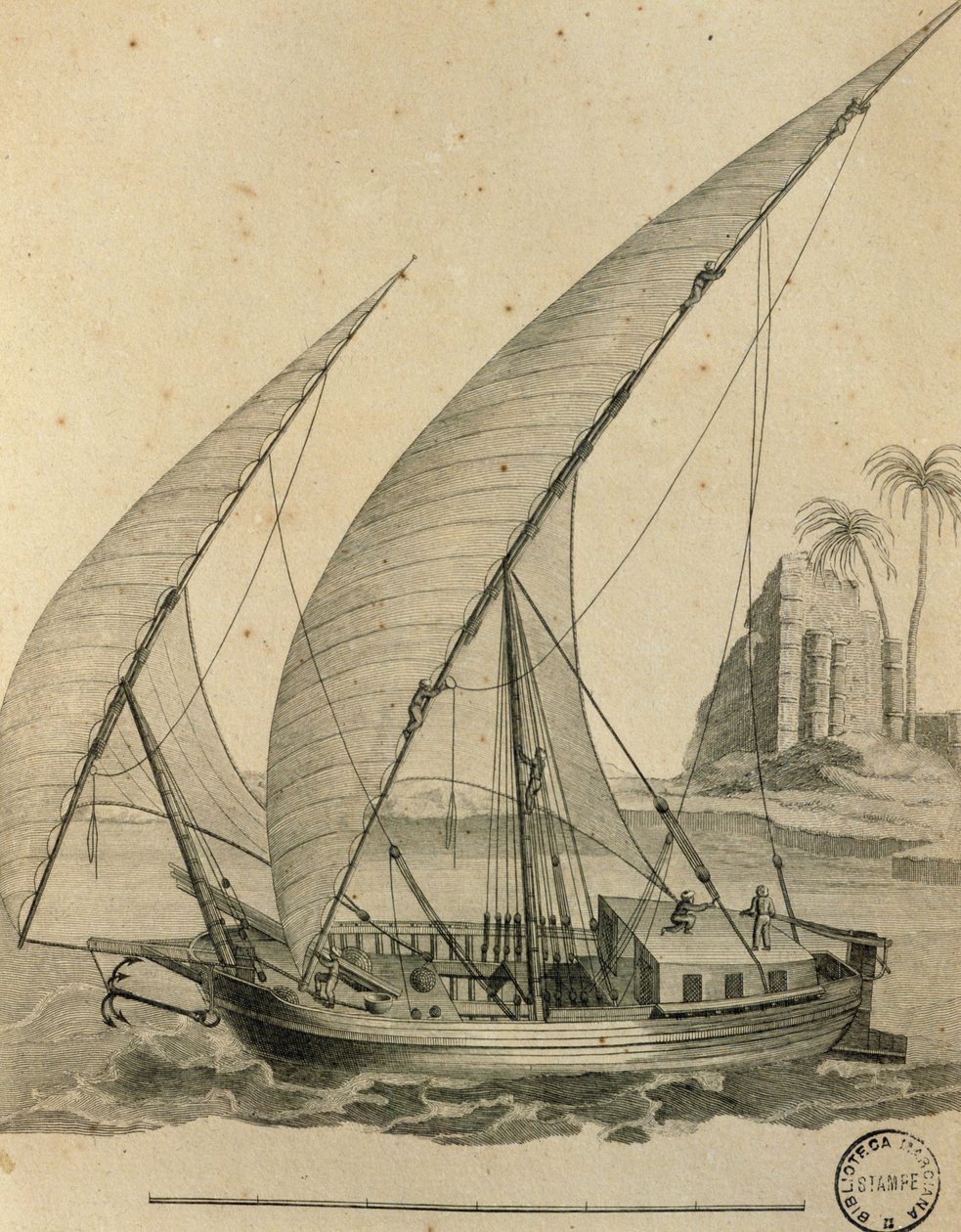 Nubias sejlbåd, Egypten, gravering fra Cartes et figures du Voyage en Nubia et en Abyssinia, James Bruce af James Bruce