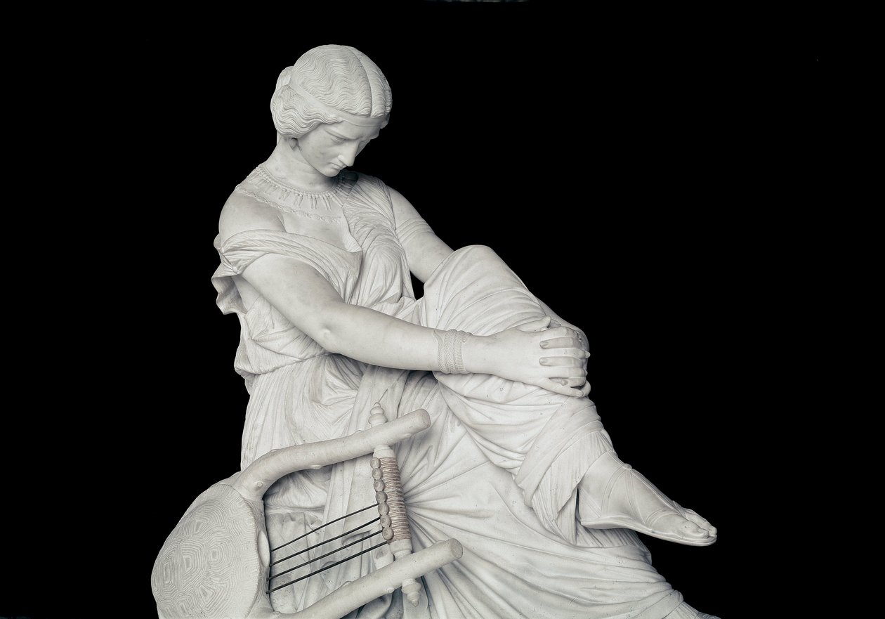 Sapho (eller Sappho, 7. århundrede f.Kr.), græsk digter af antikken. Marmorskulptur af James Pradier (1790-1852) af James Pradier