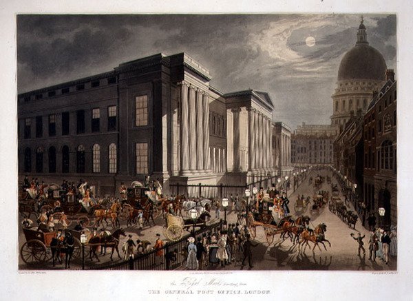 The Royal Mails Starting from the General Post Office, London, indgraveret af R. G. Reeves (fl.1811-37), pub. af Thomas McLean af James (after) Pollard